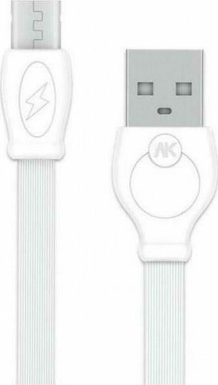 WK WDC-023W Flat USB 2.0 spre micro USB Cablu Alb 1m 1buc