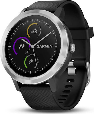 Garmin Vivoactive 3 Stainless Steel 43mm Αδιάβροχο Smartwatch με Παλμογράφο (Black with Silver Hardware)