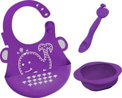 Marcus & Marcus Feeding Set Φαλαινίτσα made of Silicone Purple 3pcs for 6+ months