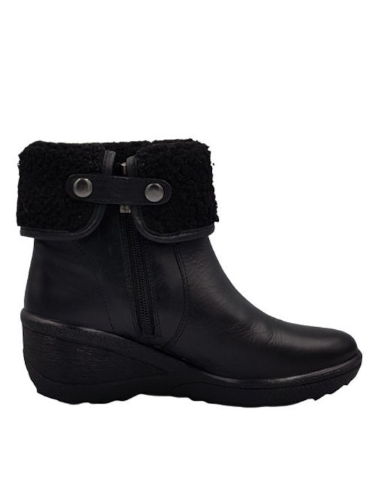 Caprice Leather Women's Ankle Boots Platform & Fur Black