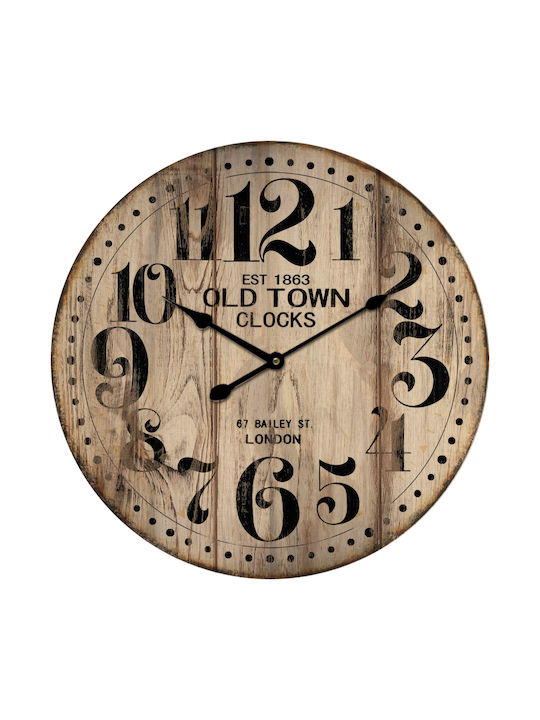 Inart Antique Wall Clock Wooden Beige Ø58cm