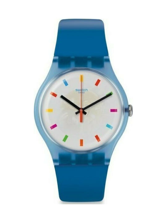 Swatch Color Square Uhr mit Blau Kautschukarmband