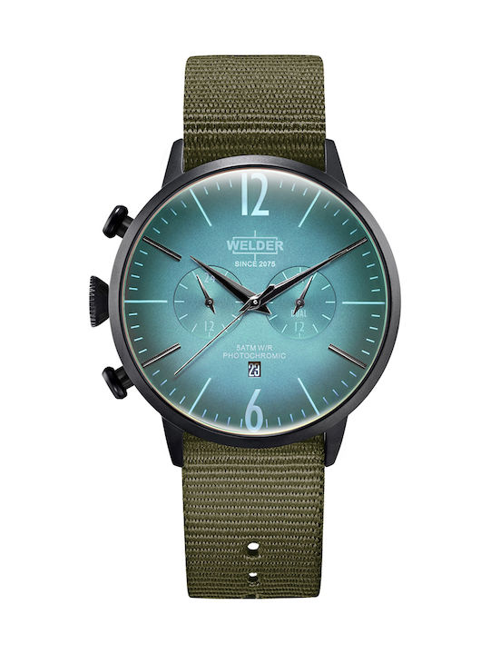 Women's Watch Chronograph with Green Fabric Strap