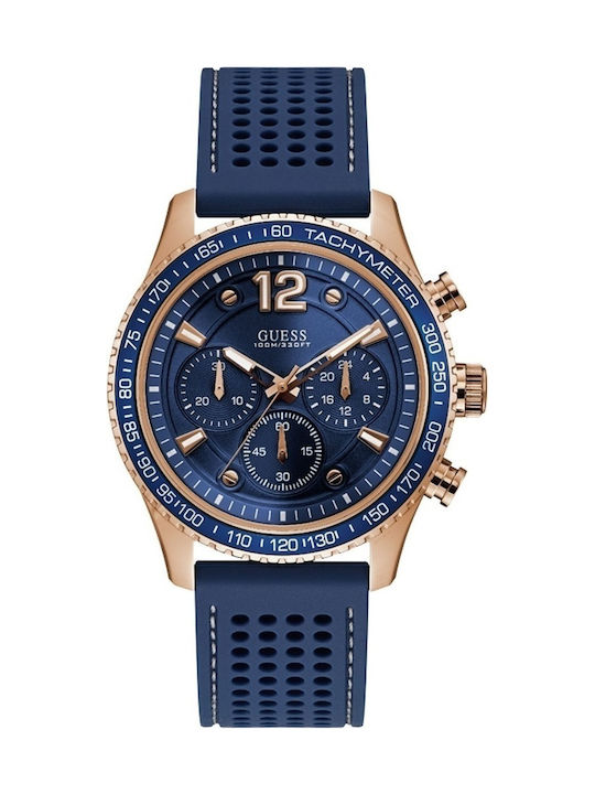 Guess Octane Watch Chronograph Battery with Blue Rubber Strap