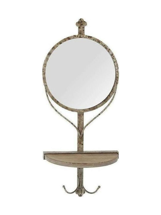 Inart Wall Mirror with Brown Wooden Frame Diameter 25.5cm 1pcs