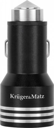 Kruger & Matz Handy-Autoladegerät 18W 2.4A Schnellladen mit 2xUSB-A Schwarz Farbe
