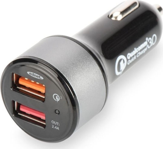 Ednet Qualcomm Quick Charge 3.0 Auto-Ladegerät 5.4A Schnellladung mit Anschlüssen: 2xUSB Schwarz Farbe