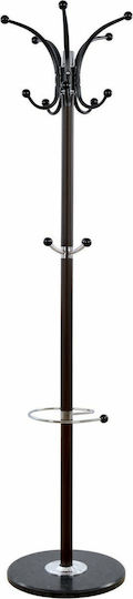 HomeMarkt Metallic Coat Rack with Umbrella Holder Walnut Rotating with Marble Base 37x37x170cm