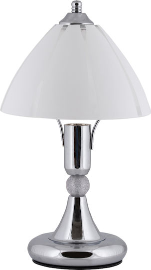 ArkoLight Metal Table Lamp for Socket E14 with White Shade and Silver Base