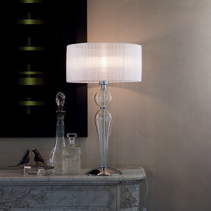 Ideal Lux Glass Table Lamp for Socket E27 with White Shade and Transparent Base