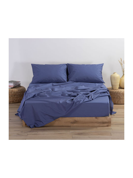 Nef-Nef Homeware Basic Σεντόνι Μονό με Λάστιχο 100x200+30εκ. Indigo