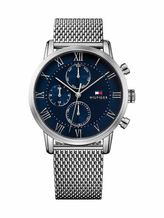 Tommy Hilfiger Kane Ανδρικό Ρολόι 44mm Χρονογράφος Μπαταρίας με Ασημί Μεταλλικό Μπρασελέ