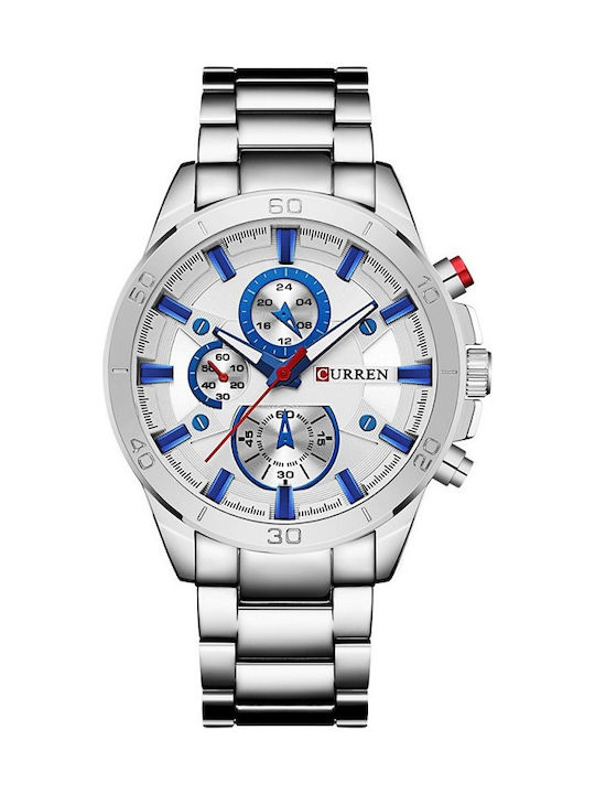 Curren Business Sports Ρολόι Μπαταρίας με Μεταλλικό Μπρασελέ Ασημί/Μπλε