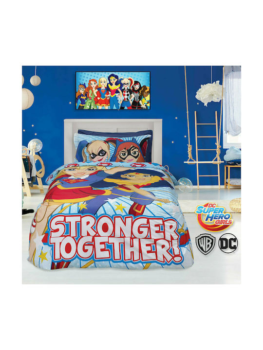 Das Home Super Hero Girls 5005 Σετ Παιδική Παπλωματοθήκη Μονή με Μαξιλαροθήκη Βαμβακερή Γαλάζια 160x240εκ.