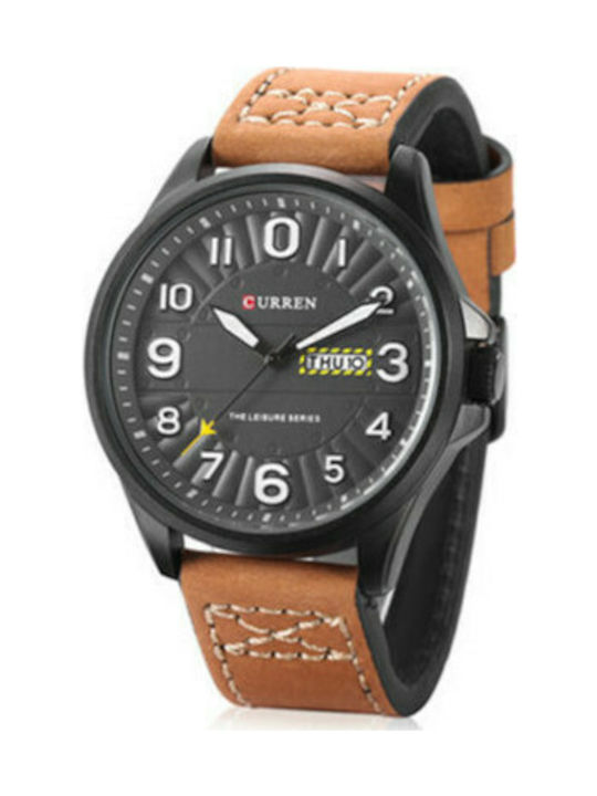 Curren Watch Battery with Leather Strap Brown/ ...