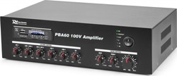 Power Dynamics PBA60 Комерсиален усилвател за инсталации 5 канала 60W/100V с вентилационна система и USB/FM/Bluetooth връзки