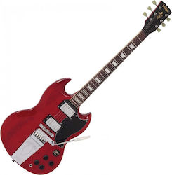 Vintage VS6V ReIssued Vibrola Tailpiece Elektrische Gitarre mit Form SG und SS Pickup-Anordnung Cherry Red