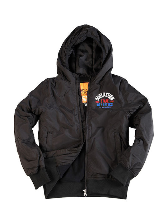Kinder Sportjacke Kurz mit Kapuze Schwarz