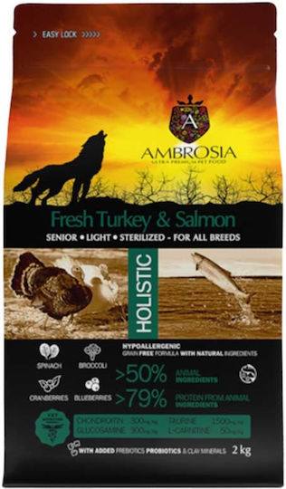 Ambrosia Fresh Turkey & Salmon 2kg Trockenfutter Diät, ohne Getreide für ältere sterilisierte Hunde mit Türkei und Lachs