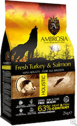 Ambrosia Turkey & Fresh Salmon Mini Adults 2kg Ξηρά Τροφή για Ενήλικους Σκύλους Μικρόσωμων Φυλών χωρίς Σιτηρά με Γαλοπούλα / Σολομό