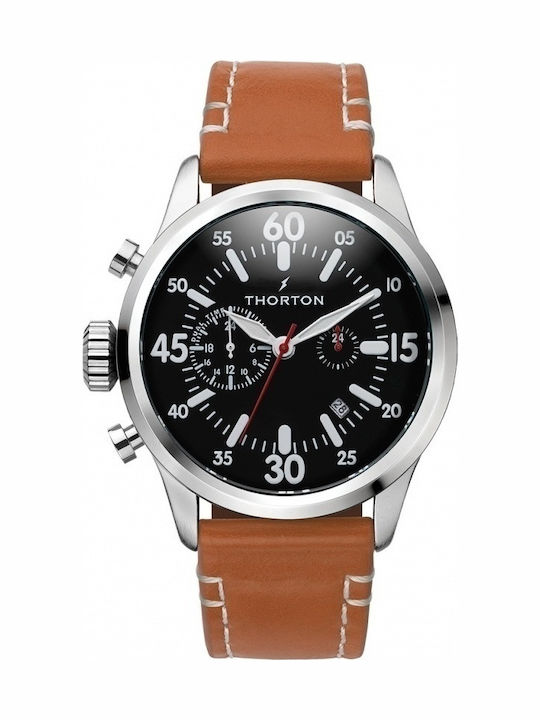 Thorton Arne Ανδρικό Ρολόι 47mm Χρονογράφος Μπαταρίας με Καφέ Δερμάτινο Λουράκι