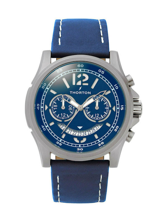 Thorton Watch Chronograph Battery with Blue Leather Strap