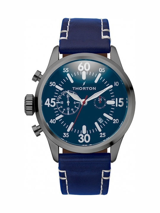 Thorton Ανδρικό Ρολόι 47mm Μπαταρίας με Μπλε Δερμάτινο Λουράκι