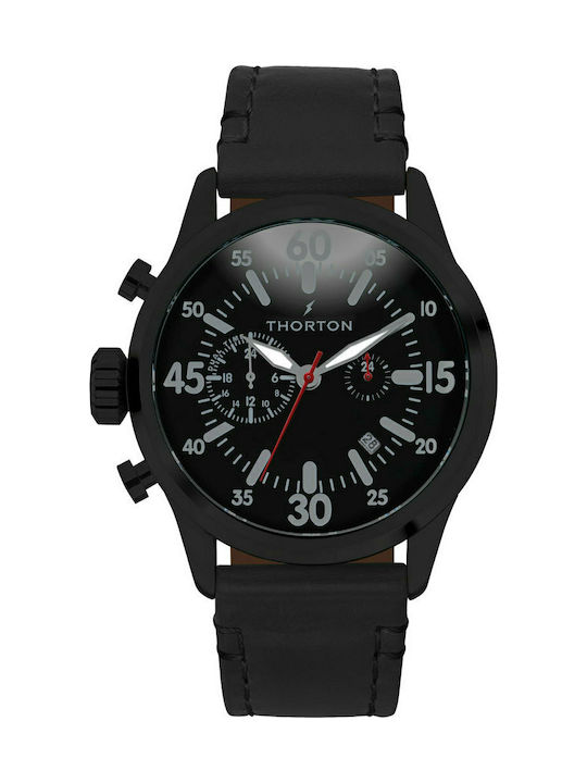 Thorton Battery Watch with Leather Strap Black