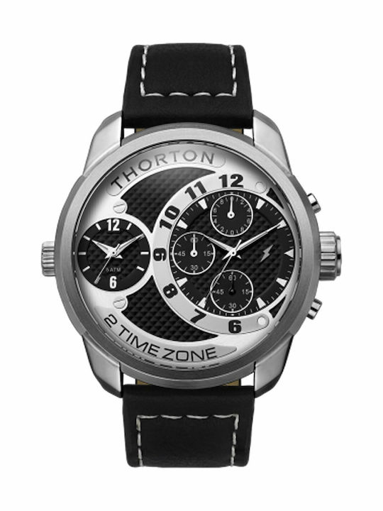 Thorton Ανδρικό Ρολόι 53mm Χρονογράφος Μπαταρίας με Μαύρο Δερμάτινο Λουράκι