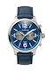 Thorton Watch Chronograph Battery with Blue Leather Strap