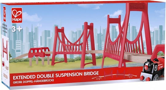 Hape Extended Double Suspension Bridge Railroad Tracks made of Wood for 3++ Years