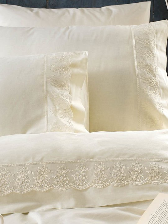 Rythmos Cotton Set of 4pcs Bridal Sheets Super Double with Lace Helga Ecru 260x230cm 201-104-01