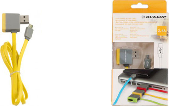 Dunlop Loop Winkel (90°) / Flach USB 2.0 auf Micro-USB-Kabel Gelb 1m 1Stück