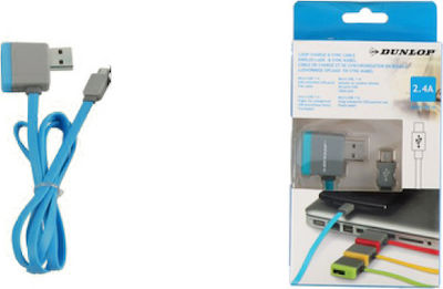 Dunlop Unghi (90°) / Plat USB 2.0 spre micro USB Cablu Albastru 1m 1buc