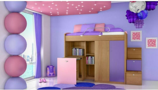 Thasos 4 Pat pentru Copii Loft Bed Single Violet pentru Saltea 80x190cm