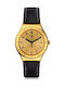 Swatch Coraggiosa Watch with Black Leather Strap