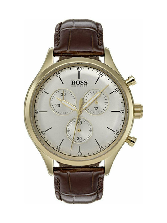 Hugo Boss Companion Watch Chronograph Battery with Brown Leather Strap