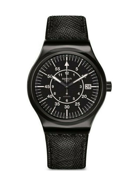 Swatch Sistem Slate Watch Automatic with Black Leather Strap