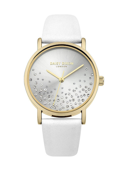 Daisy Dixon Astra Crystals Watch with White Leather Strap