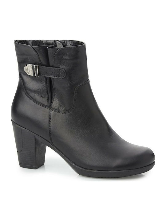 Boxer Leather Women's Ankle Boots with High Heel Black