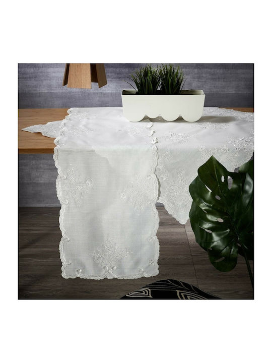 Whitegg 80215 Cotton & Polyester Tablecloth Runner with Embroidery White 40x175cm