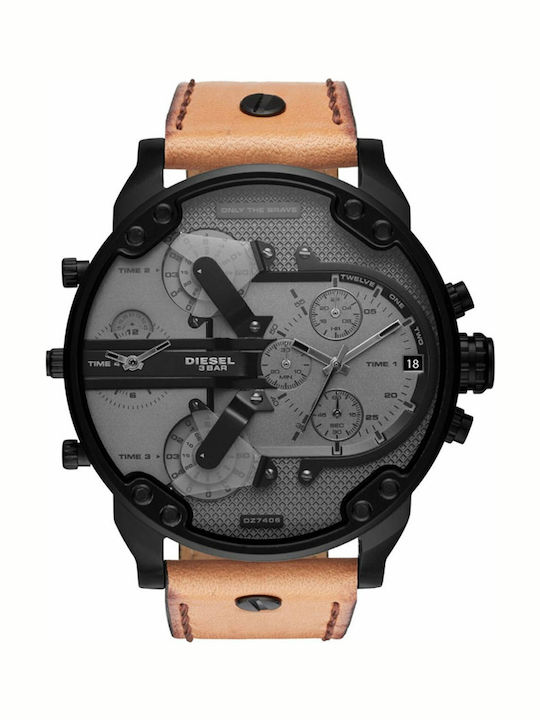 Diesel Mr. Daddy 2 Men's Watch 57mm Chronograph Battery with Brown Leather Strap