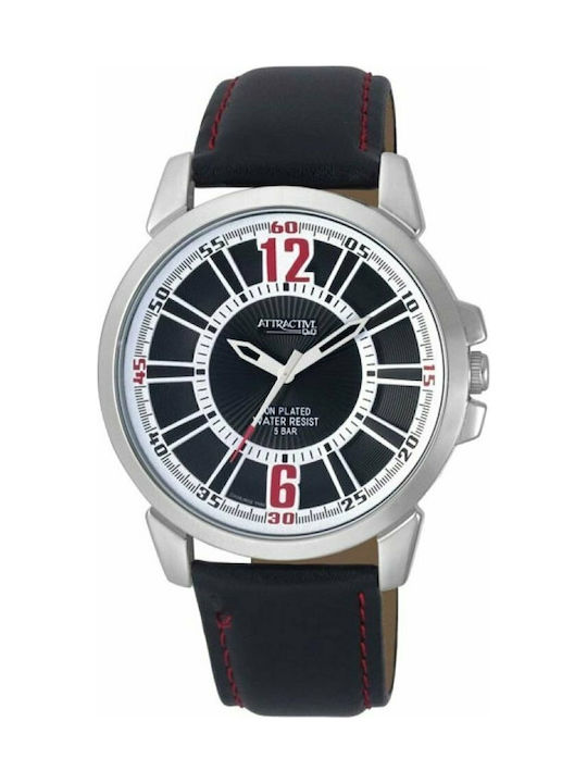 Q&Q Watch Battery with Black Leather Strap DA06J312Y