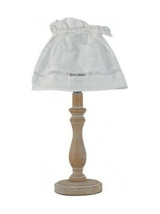 Fan Europe Wooden Vintage Table Lamp for Socket E14 with White Shade and Beige Base