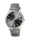 Q&Q Watch Battery with Gray Leather Strap C214J322Y