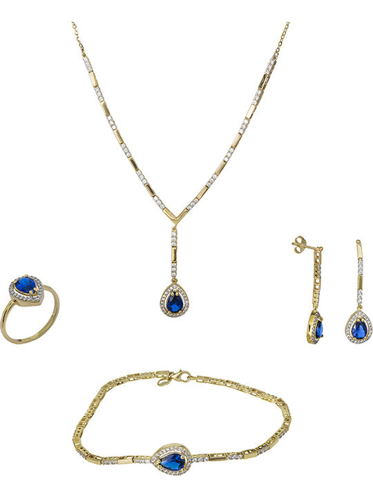 9K Gold set with blue drop rosettes SET026690 SET026690 9K Gold