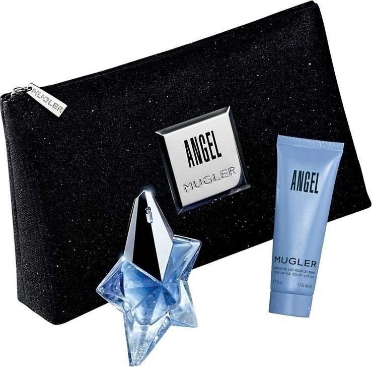 Mugler Angel Eau de Parfum 25ml Refillable, Body Lotion 50ml & Pouch