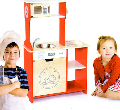 Viga Toys Kids Kitchen Κουζίνα Ξύλινη Τετράπλευρη Κόκκινη made of Wood 92 cm cm. 50671