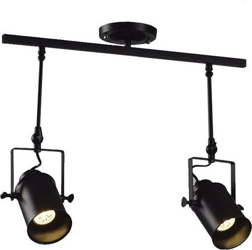 GloboStar Industrial Hollywood Double Spot with Socket E27 in Black Color