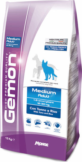 Monge Gemon Medium Adult 15kg Ξηρά Τροφή για Ενήλικους Σκύλους Μεσαίων Φυλών με Ρύζι και Τόνο